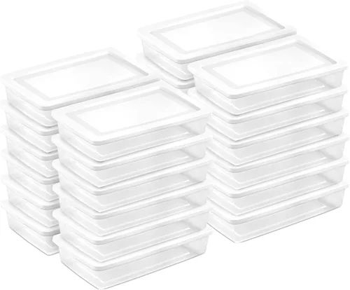 Vista 21 de Sterilite - Paquete de 12 cajas de almacenamiento apilables con tapas a presión; contenedor organizador de plástico resistente para armario, baño
