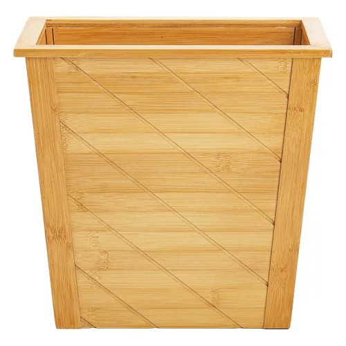 Vista 3 de Frcctre Cesta de basura de bambú, rectangular, compacta, papelera de basura con asas integradas, contenedor marrón para dormitorio, oficina, sala