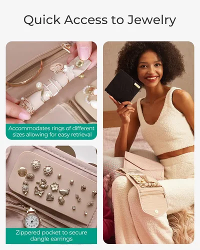 Vista 7 de BAGSMART - Organizador plegable de joyas para viaje, joyero de viaje de diseño floral y borla para llevar anillos, collares, aretes y pulseras