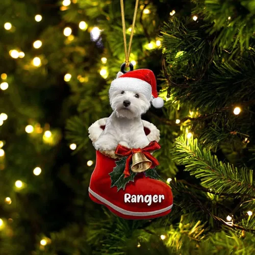 Vista 26 de Amantes de los perros de Navidad – Akita Inu Dog in Santa Boot Adorno de Navidad, adorno personalizado en forma 2D, adorno de Navidad, personaliza