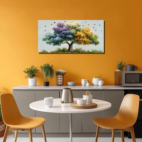 Vista 4 de Kepgonegu Arte de pared de árbol de la vida grande para sala de estar, paisaje, impresiones en lienzo coloridas de mariposas para dormitorio