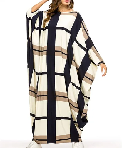 Vista 2 de xiannu Jalabiya Mujer Más Tamaño Maxi Vestidos Batwing Manga Árabe Kaftan Beige