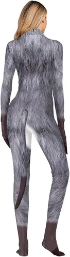 Vista 149 de Disfraz de animal para hombre con estampado de cola grande, overol peludo de elastano para cosplay, fiesta de Halloween