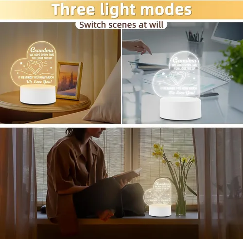 Vista 3 de Regalos Bestview para abuela - Delicados regalos de cumpleaños para abuela de nietos - Luz nocturna acrílica LED lámpara de noche para cama