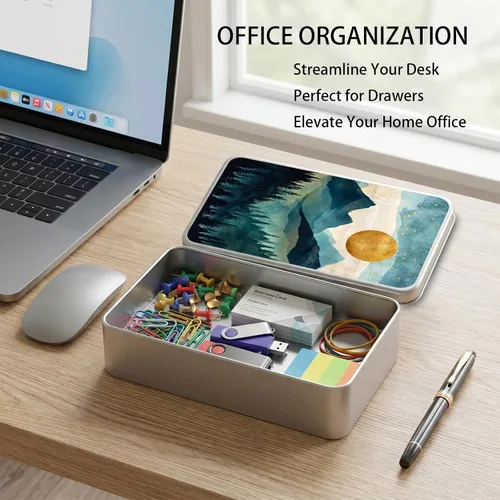 Vista 2 de Caja de lata de metal con tapa, contenedor de almacenamiento rectangular vacío de hojalata, estuche de lata portátil ligero para manualidades