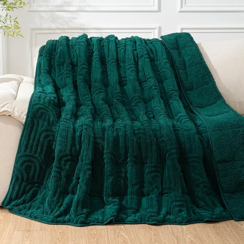 Vista 22 de Cottonblue Manta con peso de jacquard de 15 libras para adultos, tamaño individual, manta de forro polar sherpa ultrasuave para relajarse y dormir