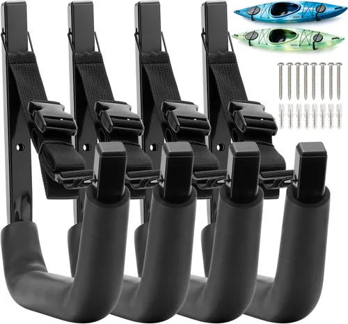 Vista 8 de Soporte de pared para kayak, ganchos para kayak, ganchos de almacenamiento de garaje resistentes adecuados para colgar escaleras, bicicletas, kayak