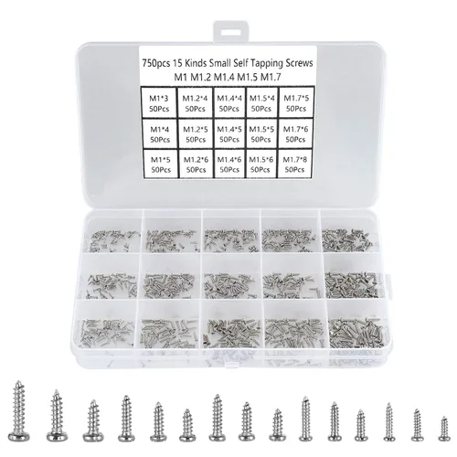 Vista 9 de 750 tornillos negros pequeños para electrónica, M1, M1.2, M1.4, M1.5, M1.7 Tornillos autorroscantes Phillips muy pequeños, tornillos de micro