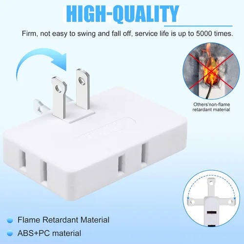 Vista 9 de Paquete de 3 extensores de toma de corriente de pared plana de CA, adaptador de enchufe plano, adaptador de pared plegable de 3 vías, enchufe Blanco