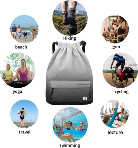 Vista 5 de Bolsa impermeable con cordón para ir al gimnasio o la playa, o practicar deportes, unisex