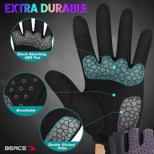 Vista 5 de BEACE Guantes de ciclismo, guantes de ciclismo para mujer (brillo nocturno colorido) con pantalla táctil, guantes de entrenamiento de dedo completo