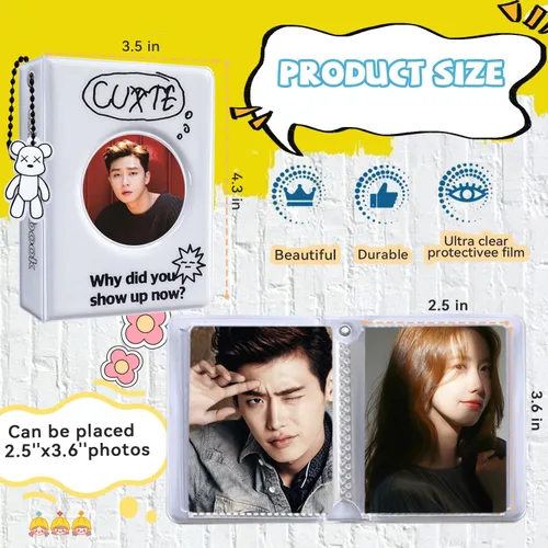 Vista 5 de Carpeta de tarjetas fotográficas de 3 pulgadas, 40 bolsillos Kpop para tarjetas fotográficas, mini álbum de fotos portátil, bonita carpeta Kpop