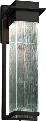 Vista 5 de Fusion Pacific - Lámpara de pared grande LED para exteriores, pantalla de vidrio artesanal en mercurio, acabado negro mate Mate negro