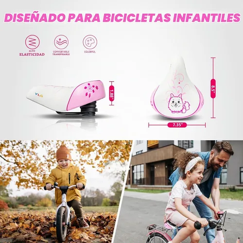 Vista 2 de YLG Asiento de bicicleta para niños para niñas, asiento de bicicleta acolchado de espuma viscoelástica para niños, transpirable y extra suave