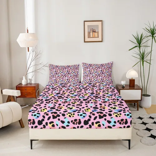 Vista 5 de Erosebridal Juego de sábanas para niñas, color rosa, con estampado de animales, tamaño individual, para niños, adolescentes, coloridas sábanas