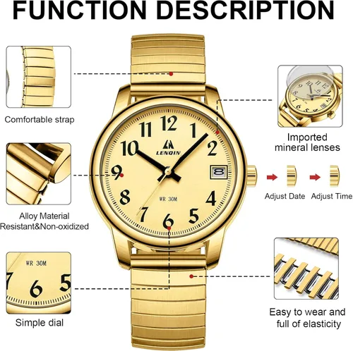 Vista 6 de LN LENQIN Relojes para mujer, reloj de cuarzo analógico de acero inoxidable para mujer, impermeable, fácil de leer, reloj de pulsera para mujer
