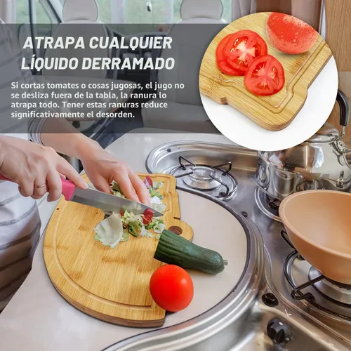Vista 3 de Tabla grande de corte de bambú Happy Camper, cubierta de estufa de madera para RV, tabla de cortar carne para barbacoa, tabla de cortar para pavo