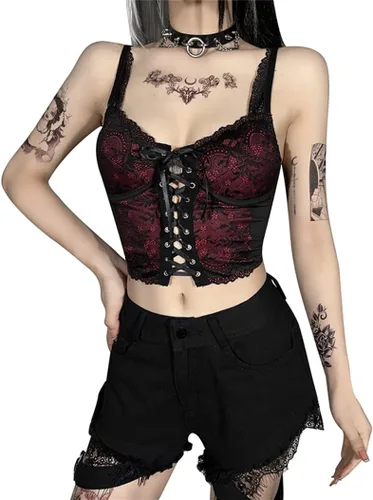 Vista 14 de Camisetas sin mangas góticas para mujer, camisola gótica Y2k
