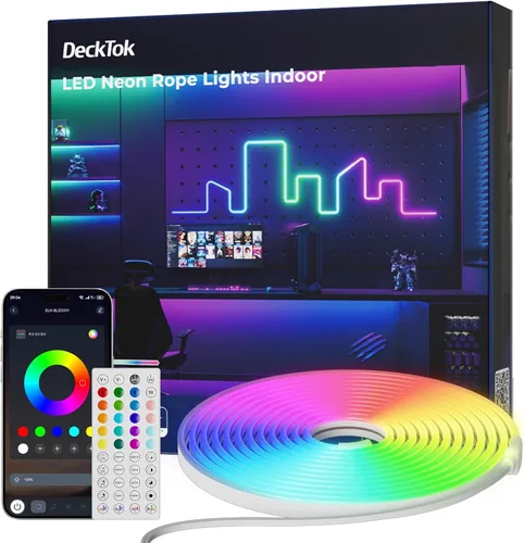 Vista 8 de DeckTok Luces de Cuerda LED de Neón - Control LED Flexible con App/Control Remoto Luces de Cuerda 16.4 Pies Múltiples Modos RGB IP65 Impermeable