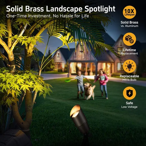 Vista 2 de Gardenreet Focos de Paisaje de Bajo Voltaje - Luz Ascendente LED de Latón para Exteriores 12V, Focos con Cable IP65 Impermeables, Bronce Antiguo