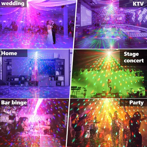 Vista 8 de Luz de escenario de discoteca para fiesta, luces estroboscópicas activadas por sonido, luces LED RGB intermitentes con control remoto para fiestas