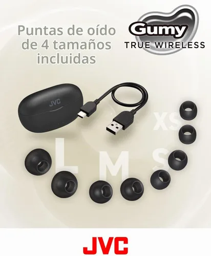 Vista 7 de JVC Gumy HAA7T2B - Auriculares inalámbricos verdaderos, color negro Bluetooth 5.3, reproducción de 24 horas, IPX4 resistente al agua, auriculares