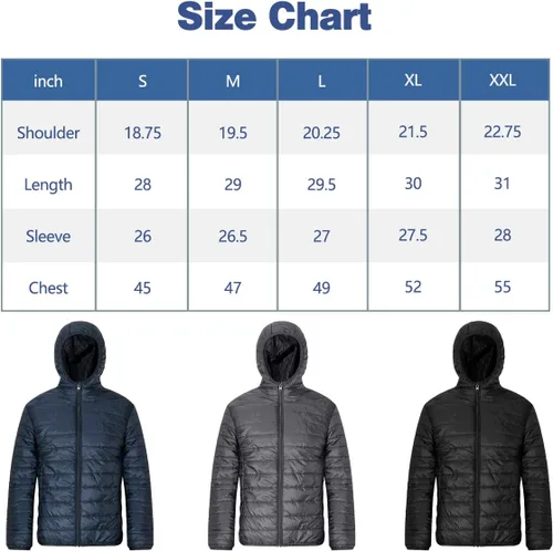 Vista 7 de MYJAJAYI Chaquetas acolchadas para hombre, ligera, plegable, de invierno, con capucha, resistente al agua, ropa abrigadora