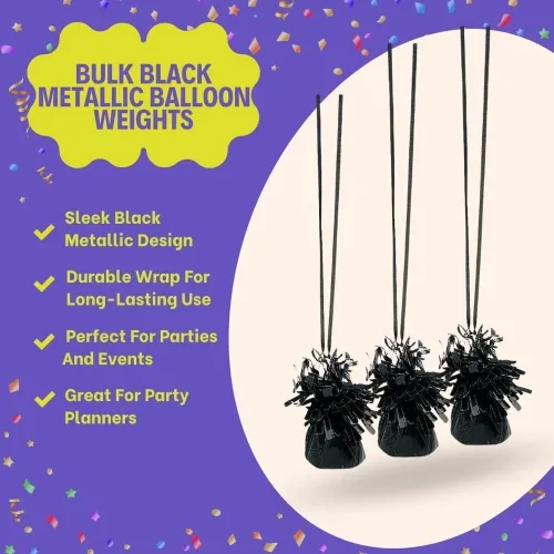 Vista 4 de Juego de 12 pesas para globos negros, decoración y suministros para fiestas