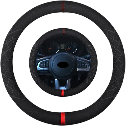 Vista 34 de Funda de volante de gamuza de 14 pulgadas, compatible con Tesla Model 3 Model Y, funda de volante deportiva de cuero gamuza antideslizante