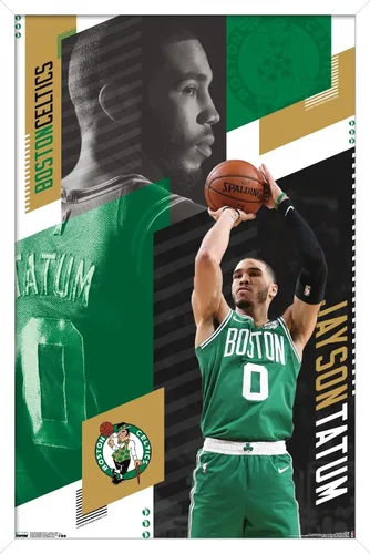 Vista 14 de Trends International NBA Boston Celtics - Póster de pared de Jayson Tatum 19, 14.725 x 22.375 pulgadas, versión enmarcada de madera de granero