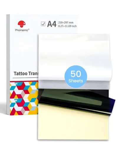 Vista 12 de Phomemo 35 hojas de papel para plantillas de tatuaje, papel de transferencia para tatuar, compatible con Itari M08F, TP81, TP83, A886, A887