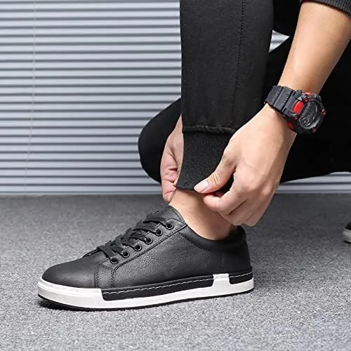 Vista 7 de Santimon Tenis clásicos para hombre, de piel, con cordones, para vestir, Oxfords