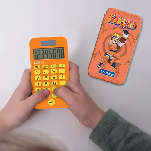 Vista 3 de Lexibook, Naruto Calculadora de Bolsillo Naranja C45NA Cubierta protectora, funciones avanzadas, energía solar y de batería