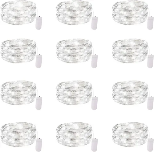 Vista 13 de Paquete de 12 luces de Halloween moradas que funcionan con pilas, luces de cadena de 7 pies, 20 luces LED de hadas, luces mini impermeables, cable