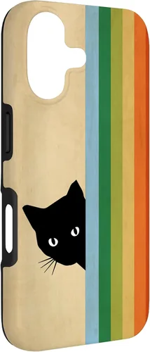 Vista 3 de Black Kitty Cat - Retro Vintage Rainbow Phone Case for iPhone 17