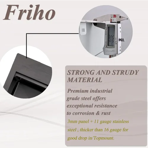 Vista 5 de Friho Fregadero de barra empotrable negro de 15 x 15 pulgadas, fregadero de cocina de acero inoxidable de un solo tazón montado en superficie