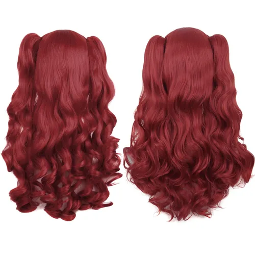 Vista 6 de Peluca MapofBeauty Lolita para disfraz cabello largo rizado con coleta Rojo Bronce