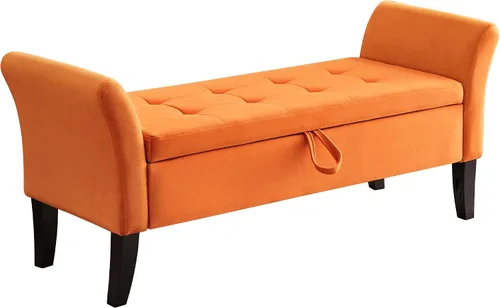 Vista 11 de Velvet Storage Ottoman Bench, Upholstered Footrest, 51.5 Inch, for Bedroom, Living Room, and Entryway， Beige