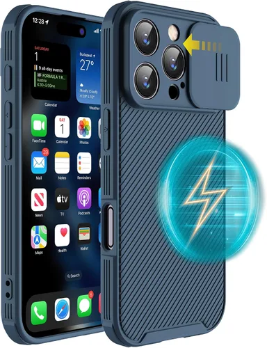 Vista 18 de Funda magnética para iPhone 16 Pro Max, funda protectora de cámara para iPhone 16 Pro Max [compatible con carga MagSafe] con cubierta deslizante