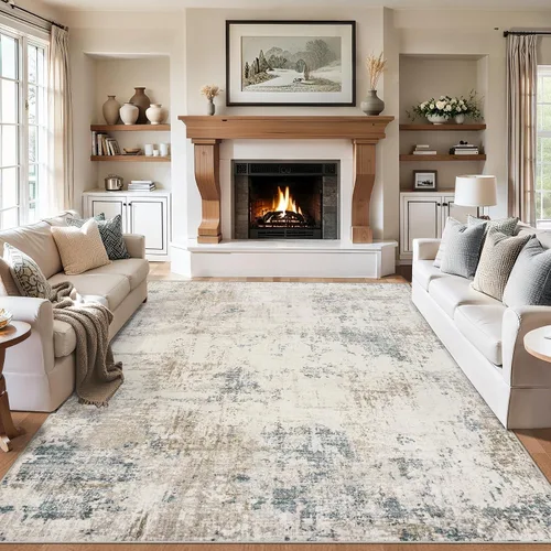 Vista 25 de Area Rugs - Alfombra para sala de estar, 4 x 6, lavable, moderna, abstracta, suave, neutra, antideslizante, grande para interiores, resistente a