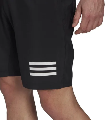 Vista 4 de adidas Pantalones cortos de tenis de 3 rayas para hombre, Negro Blanco