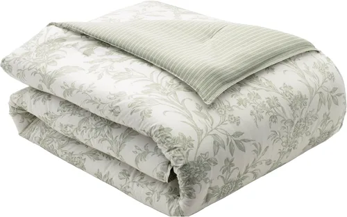 Vista 7 de Laura Ashley Home - Juego de funda de edredón Twin, ropa de cama de algodón reversible con funda de almohada a juego, decoración ligera