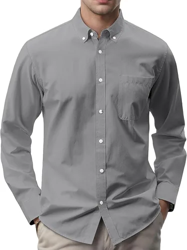 Vista 4 de Camisas Oxford para hombre, estilo casual, con cuello abotonado, manga larga, ajuste regular, suave, para negocios, con bolsillo