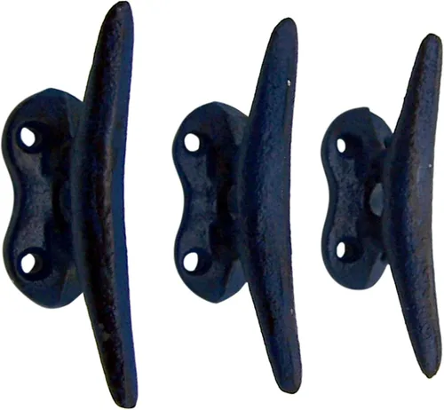 Vista 2 de Wowser Ganchos de pared de hierro fundido azul náutico, 3.5 pulgadas, juego de 3