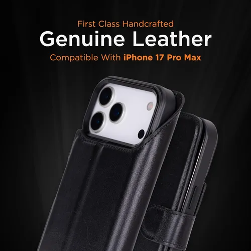 Vista 117 de Bayelon Funda tipo cartera para iPhone 15 Pro, cartera de cuero de grano completo, funda magnética desmontable, tarjetero, funda tipo cartera
