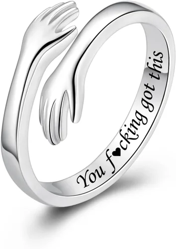 Vista 47 de Anillos de abrazo de plata esterlina S925 para mujeres, adolescentes y niñas, anillo ajustable para nieta, hija, esperanza, promesa, amistad, anillo
