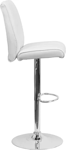 Vista 4 de Flash Furniture Charles - Taburete de bar de vinilo blanco contemporáneo de altura ajustable con respaldo de panel de puntada vertical y base cromada