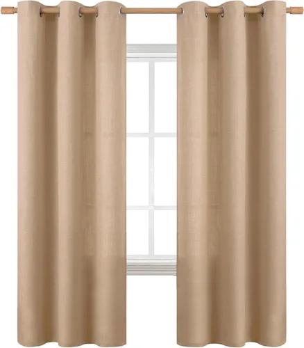 Vista 141 de BGment Cortinas de Lino Beige de 63 Pulgadas de Largo 2 Paneles - Tratamientos para Ventanas con Textura de Arpillera Filtrantes de Luz Cortinas