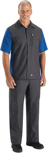 Vista 3 de Red Kap Camisa de Cuello Redondo de Manga Corta de Dos Tonos Carbón/azul (Charcoal/Royal Blue)