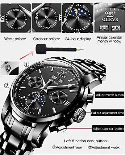 Vista 5 de OLEVS Relojes mecánicos automáticos para hombres sin batería reloj de hombre fecha cuerda automática impermeable acero inoxidable marca de lujo